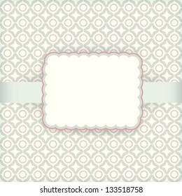 Cute vintage invitation card with pattern background and label, for wedding, anniversary, Valentine's day, birthday, baby shower or other celebration