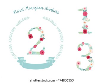 Cute vintage laurel wreath with numbers decorated with hand drawn rustic flowers, can be used for anniversary, birthday etc