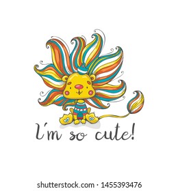 cute vintage lion in Doodle style, vector illustration isolated on white background, pattern for baby clothes or greeting card, design for baby room, eps 10