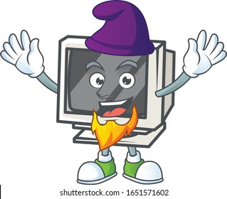 Cute vintage monitor mascot icon performed as an Elf on the stage