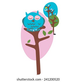 Cute vintage owl in a tree.