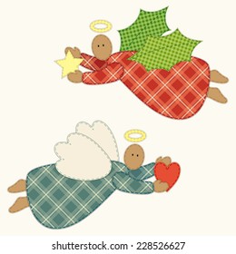 Cute vintage patchwork Christmas angel ideal as greeting card