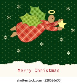Cute vintage patchwork Christmas angel ideal as greeting card