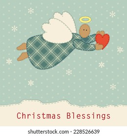 Cute vintage patchwork Christmas angel ideal as greeting card