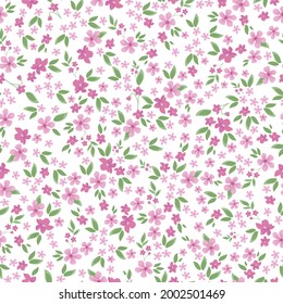 abstracto de patrón vintage lindo. fondo blanco. flores rosas pequeñas y hojas verdes. textura vectorial. impresión de tendencia para textiles y papel pintado.