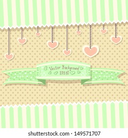 Cute vintage postcard with ribbon and hearts for Valentine's day