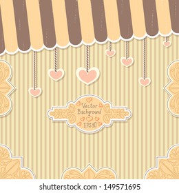 Cute vintage postcard with stripes and hearts for Valentine's day