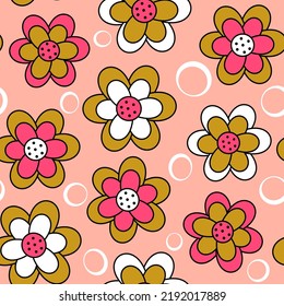 süßer Retro-Retro, nahtlose Vektormuster abstrakte Hintergrundgrafik mit bunten Blumen