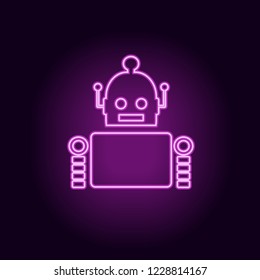 Cute vintage robot. Robotics industry relative image. Outline icon. Neon bulb shine
