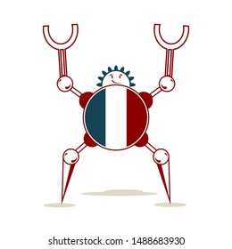 Cute vintage robot. Robotics industry relative image. Cartoon person. Flag of the France