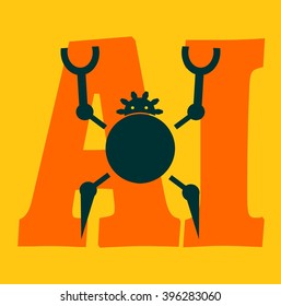 Cute vintage robot. Robotics industry relative image. 
