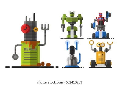 Cute vintage robot technology machine future science toy and cyborg futuristic design robotic element icon character vector illustration.
