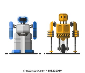 Cute vintage robot technology machine future science toy and cyborg futuristic design robotic element icon character vector illustration.