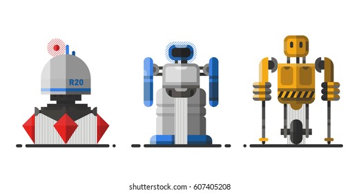 Cute vintage robot technology machine future science toy and cyborg futuristic design robotic element icon character vector illustration.