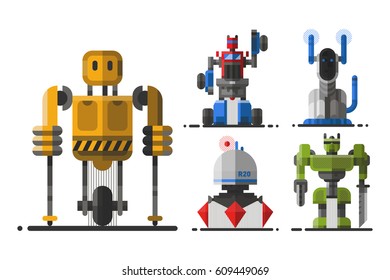 Cute vintage robot technology machine future science toy and cyborg futuristic design robotic element icon character vector illustration.