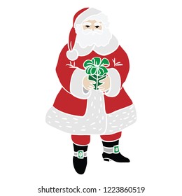 Cute Vintage Santa Claus Vector - Old Classic Retro Saint Nicholas Holding Gift - Xmas Cartoon Character Clipart - Adorable Santa Illustration