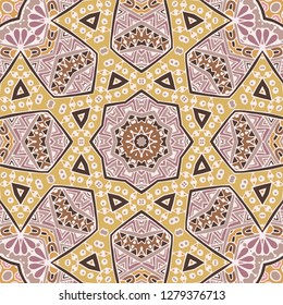Cute vintage seamless pattern. Ethnic geometric print. Nice doodle line art hand drawn repeating background texture. Fabric, cloth design. Abstract oriental styl wallpaper, wrapping.