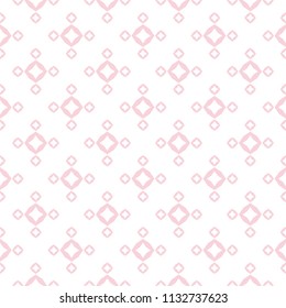 Cute vintage seamless pattern for girls in trendy pastel colors, soft pink and white. Vector abstract geometric background with small diamond shapes, rhombuses. Subtle repeat fashionable texture