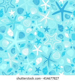 Cute vintage seamless pattern with hand drawn shells and starfishes for your decoration