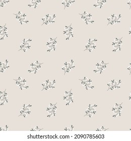Cute vintage seamless pattern with mistletoe on a gentle brown background. Ornament for gift wrapping paper, fabric, clothing, textiles, surface textures.