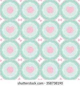 Cute vintage seamless pattern with rose and bow. Abstract flat design.