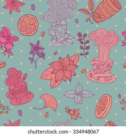 cute vintage seamless pattern, tea time, perfect for fabric decor