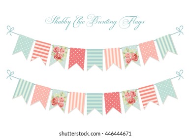Handmade Mini//small Paper//card Bunting  Shabby Chic White And Blue Pattern