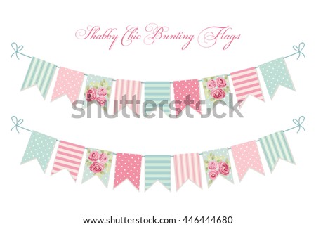 Cute vintage shabby chic textile bunting flags ideal for wedding, birthday, bridal shower, baby shower, retro party decoration etc