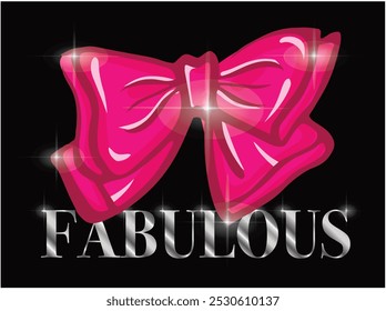 Cute vintage shining coquette print ribbon bow and pink hearts with slogan,,Vector graphic design 