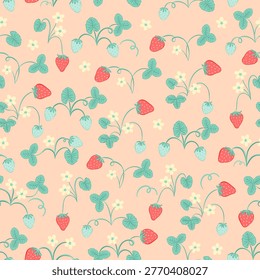 cute vintage strawberry seamless pattern