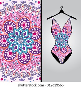 Cute vintage summer elements as swimsuits  in shabby chic style for your decoration,swimsuits  mandala design