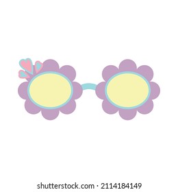 cute vintage sunglasses with hearts in children's style. hand-drawn card. for holidays, weddings, birthdays, valentine