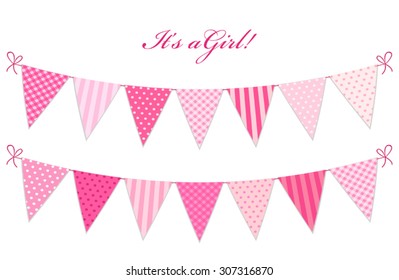 Cute vintage textile pink shabby chic bunting flags for girl's baby shower