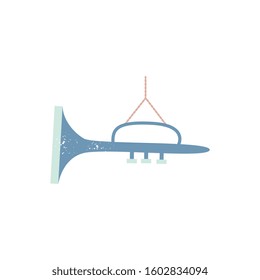 Cute vintage trumpet hanging on thread - light blue Christmas tree ornament isolated on white background. Simple music instrument icon - flat vector illustration