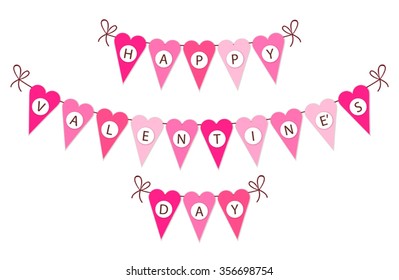Cute vintage Valentines Day heart shaped bunting flags with letters, ideal as greeting card or banner etc