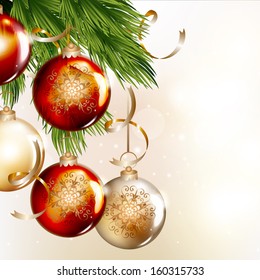 Cute vintage vector card with Christmas tree branches  for design