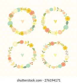 Cute vintage vector floral frames. Summer colorful flowers.