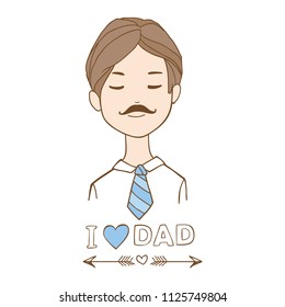 Cute vintage vector greeting card with father. Happy fathers day.  I love dad postcard
