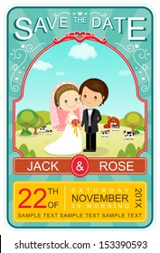 Cute Vintage Wedding Invitation Card Vector/Illustrator