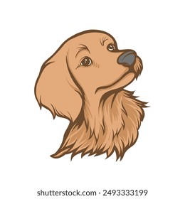 A cute vintage-style illustration of a brown dog head, showcasing a friendly and charming expression. This image is ideal for various design purposes, including posters, greeting cards, home decor, an