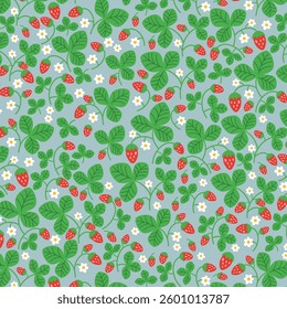 Cute vintge strawberries seamless pattern, vector illustration