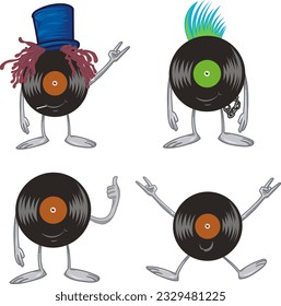Cute Vinyl Record Character cartoon set. vector illustration