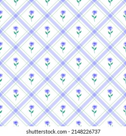 Cute Viola Violet Flower Element Lilac Violet Purple Diagonal Stripe Striped Line Tilt Checkered Plaid Tartan Buffalo Scott Gingham Pattern Illustration Wrapping Paper, Picnic, Scarf 