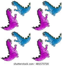 Cute violet and blue baby dinosaurs seamless pattern, kid's themed background