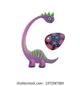 Cute violet brachiosaurus dinosaur with green striped line