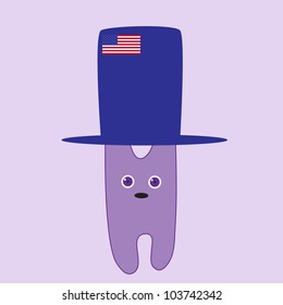 Cute violet bunny in hat with American flag on it