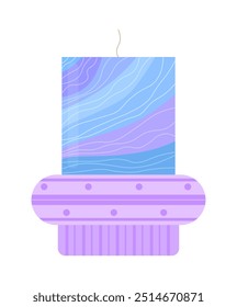 Vela violeta bonita. Aromaterapia, relaxamento, bem-estar e descanso. Fragrância e aroma. Elemento gráfico para site. Ilustração de vetor plano isolada no plano de fundo branco