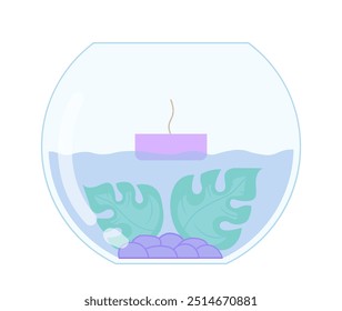 Vela violeta bonita. Aromaterapia, relaxamento e repouso. Luz de velas romântica para casa. Conforto e conforto no apartamento. Cartaz ou banner. Ilustração de vetor plano isolada no plano de fundo branco