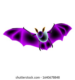 Cute violet cartoon bat on a white background. Isolated. Vector illustration.