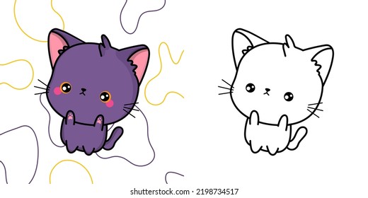 Cute Violet Cat Clipart for Coloring Page and Illustration. Happy Clip Art Kitten. Vector Illustration of a Kawaii Animal for Stickers, Prints for Clothes, Baby Shower, Coloring Pages.
